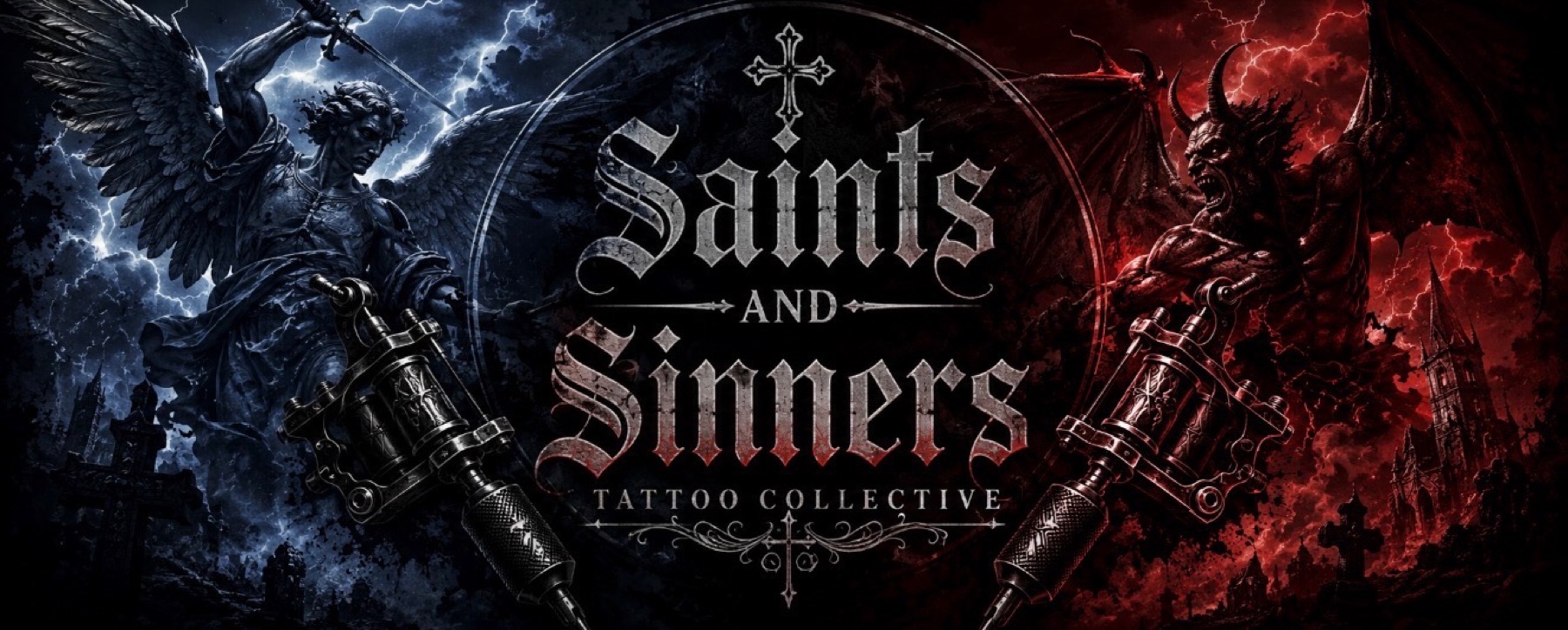 Saints and Sinners Tattoo Collective — angel and demon artwork